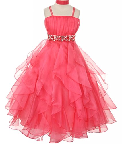AkiDress Fabulous Cute Rhinestone Belt Ruffled Skirt Flower Girl Dress Coral 4-18
