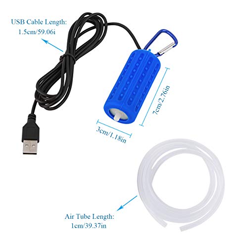 Useekoo Aquarium Air Pump, Ultra Quite Portable Mini Oxygen Pump 5V USB Cable for Aquarium Fish Tank Fishing with Air Stone and Silicone Tube- Dark Blue
