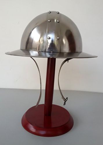 Medieval Greek Leonidas Halloween Kettle Hat Helmet With Wooden Stand