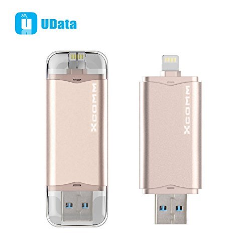 USB Flash Drives for iPhone 32GB 3.0 Memory Storage, Xcomm UData Lightning Flash Drive External Storage for iPhones, iPads & Computers [Apple MFI Certified] (Gold-32G)