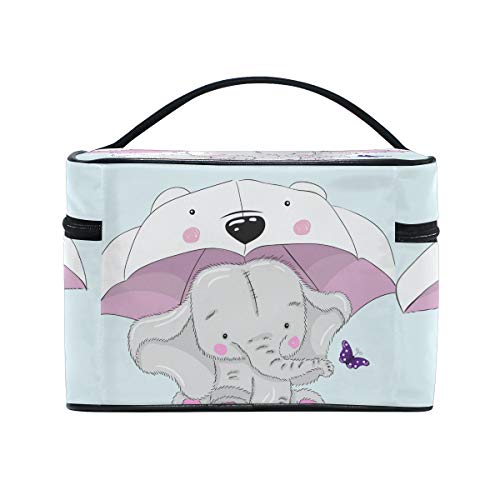 Xling Makeup Bag Cute Animal Elephant Umbrella Cosmetic Case Travel Portable Carry Cosmetic Brush Box Organizer Storage for Girls Women - Thumbnail 3