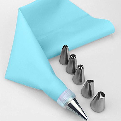 Ladiy Sholdnut 8 PCS/Set Silicone Icing Piping Cream Pastry Bag + 6 Stainless Steel Nozzle Set DIY Cake Decorating Tips Bakeware Utensil for Cook Decorating & Pastry Bags