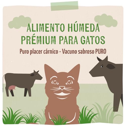 - Comida húmeda Premium para Gatos - Quetschie - Puro Placer cárnico - Vacuno Sabroso Puro, sin Cereales con Extra de Carne, Carne de Vacuno, Pack de 6 (6 x 300 g)