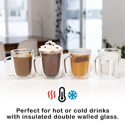 HOTPOT Double Walled Glass Coffee mugs set of 4 clear Coffee cups.12 oz