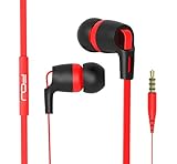 Earphones With Microphone Sport In-ear Headphones Earbuds Remote Control HIFI Stereo Bass Earbuds Flat Cable Earphones (Black/red) FOU