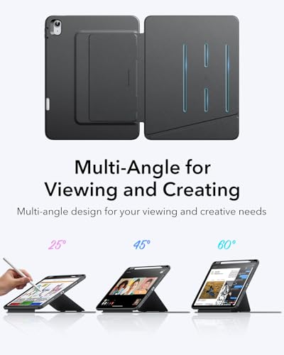 ESR for iPad Air 11 Inch Case M3/M2 (2025/2024), iPad Air 5th/4th Gen (2022/2020), Vertical Stand Cover, Multi Stand Angles, Ultra-Stable Case with Pencil Holder, Auto Wake/Sleep, Black