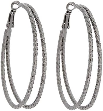 Erica Lyons Hematite Tone Textured Double Hoop Earrings