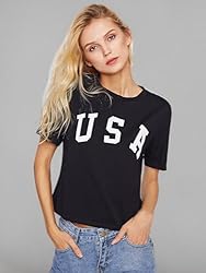 SweatyRocks Women's Graphic T Shirts Letter Print
