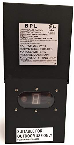300W Watt Multi Tap 120 Volt AC to 12-15V Volt LED & Halogen - Low Voltage Landscape Lighting Indoor / Outdoor Weatherproof Transformer Power Pack w Digital Timer, Photocell Sensor - Black Metal Case