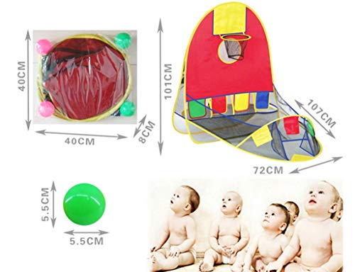 Kasien Kids Portable Ball Shooting Tent, Outdoor Indoor Shooting Tent Folding Play House Basketball Hoop Shooting Tent with 4 Balls Best Gifts