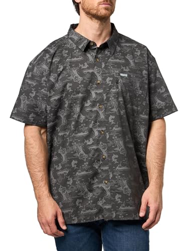 Columbia Men's PFG Trollers Best II Short Sleeve Shirt, Shark FlatOut, Large