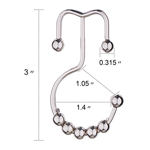 TENOVEL Never Rust 304 Stainless Steel Shower Rings, Rustproof Shower Curtain Hooks,Heavy Duty Roller Double Glide Shower Curtain Hooks for Bathroom Shower Liners, Brushed Nickel,Set of 12 Hooks - Thumbnail 4