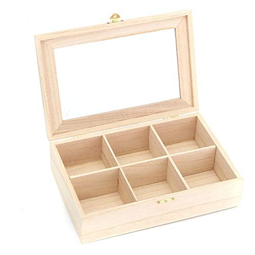 Labyrinen Natural Wooden Tea Caddies Box Tea Bag Organizer Jewelry Storage Box Sugar Packet Container with 6 Compartments