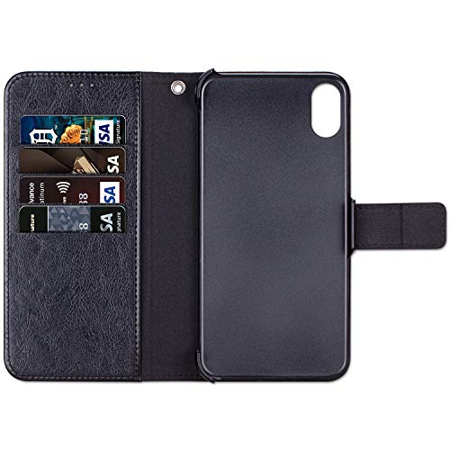 lopie [Triple Series Case for iPhone Xs Max PU Leather Wallet Cover Detachable [2 in 1 Design] [Kickstand Feature] [Hand Strap] [Magnetic Closure] 6.5" iPhone Xs Plus Folio Flip Case - Black