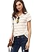 Romwe Women's Striped Crewneck Short Sleeve Loose Fit T Shirt Blouse Tops White S