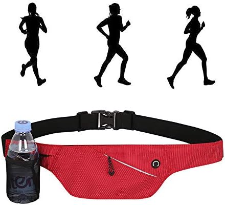 Running belt, Flip Waist Pouch Fitness Belt with Water Bottle Holder, Waterproof Hydration Belts Bum Bag with Headphone Hole - Great for Carrying Money, Phones, Keys or Cards for Men & Women