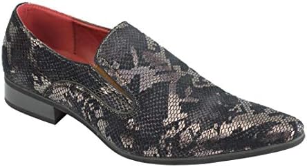 Mens Retro Leather Lined Metallic Snakeskin Print Loafers Smart Party Wedding Shoes