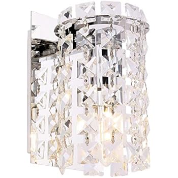 Wall Sconce with Crystal Drops,Polished Chrome Finish,Cylinder Wall Light Fixtures for Living Room,Bathroom,Bedroom and Hallway,Wall Sconce Lighting