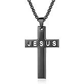 Aprila Cross Necklace for Men,Stainless Steel Black Silver Jesus Christ Crucifix Pendant Necklace Jewelry，60cm Rolo Chain