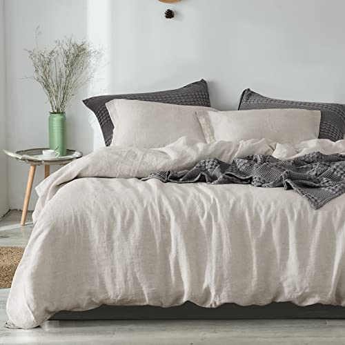 PHF 100 Linen Duvet Cover Set King, Washed Soft French Flax Linen