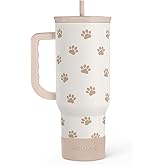 SANDJEST Paw Print Tumbler with Handle, Gifts for Dog Mom, Stainless Steel Insulated Tumblers Coffee Travel Mug Cup, Gift for Women Girls on Birthday Christmas Mothers Day, 40oz