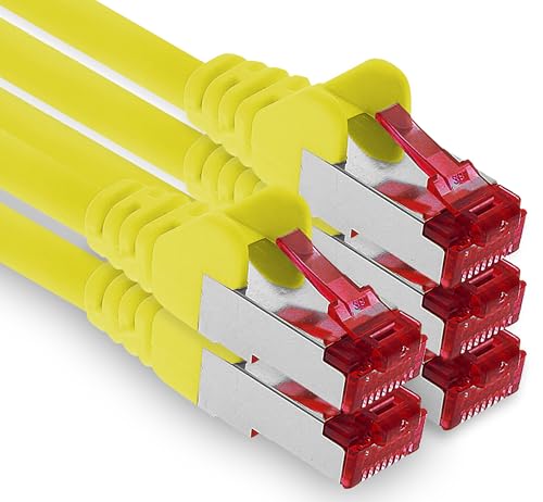 1aTTack.de - 5x 10m CAT6 Patchkabel S/FTP PIMF Schirmung CAT.6 RJ45 Netzwerkkabel Ethernetkabel DSL LAN Router Switch Modem Patchfeld - gelb - 5 Stück
