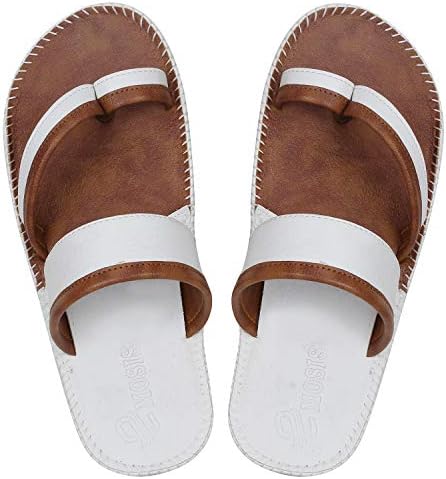 Emosis 0313 Men's Latest Tan Brown Black Blue White Color Outdoor Formal Office Casual Ethnic Daily Use Synthetic Leather Traditional Slide Slipper Cum Sandal