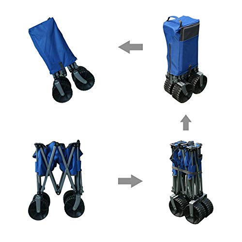 Eurmax Sports Collapsible Sturdy Steel Frame Garden Carts on Wheels Utility Beach Wagon Cart with Big Wheels，Bonus 8x8Ft Picnics Mat (Blue & Gray) - Thumbnail 4