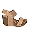 REFRESH New Women Leatherette Open Toe Elastic Slingback Wedge Sandal EE10 - Taupe