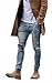 Men's Light Blue Skinny Fit Destroyed Cotton Denim Jeans with Knee Open Rips W33