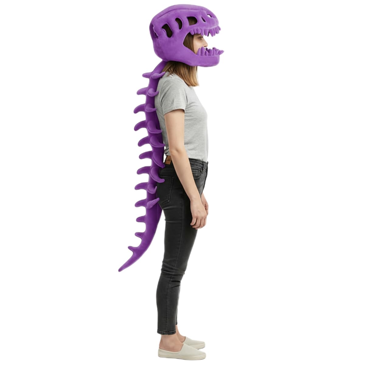 Photo 1 of ZBH1985 Kids and Adults Spinosaurus Plush Dino Outfit 3D Realistic Dinosaur Skeleton Hat Skull Themed Performance Props Hats (Purple, S)
