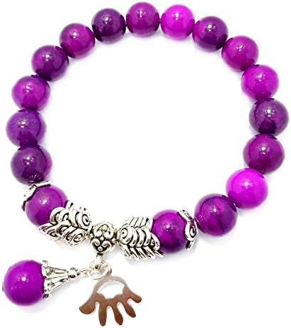 Wondyous 10mm Sugilite Bead Alloy Bracele for Men Women Girls Stretch Bracelet Larger Size 8.0 Inch