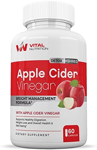 100% Apple Cider Vinegar Capsules 1300mg :: All Natural Weight Loss Supplement :: Burns Fat &amp; Curbs Food Cravings :: Pure Organic Powerful Cleanser :: Detox &amp; Digestion Support :: by Vital Nutrition
