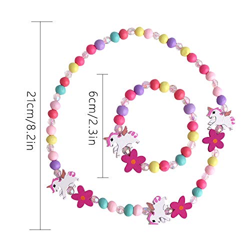 Hicdaw 18PCS Toddler Costume Jewelry Animal Friends Necklace Bracelet Set for Unicorn Party Favors Dress Up Gift for Girls - Thumbnail 3