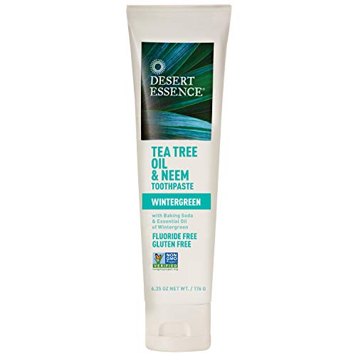 Desert Essence Tea Tree Oil & Neem Toothpaste - 6.25 Oz - Refreshing Rich Taste - Baking Soda & Essential Oil of Wintergreen - Antiseptic - All Natural Ingredients - Fluoride & Gluten Free