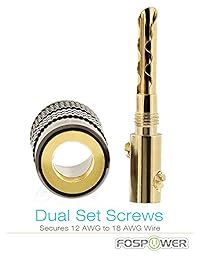 FosPower Banana Plugs - Conectores enchapados en oro de 24K para altavoces, cable de pared, sistema de cine en casa, receptor de audio y video, amplificadores y sistemas de sonido
