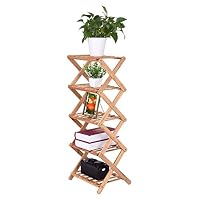 gofh 5 Tier Plant Stand Shelf Folding Bamboo Shoe Rack Flower Pots Display Storage Bamboo Color Ideal for Garden,Patio,Window or Bedroom