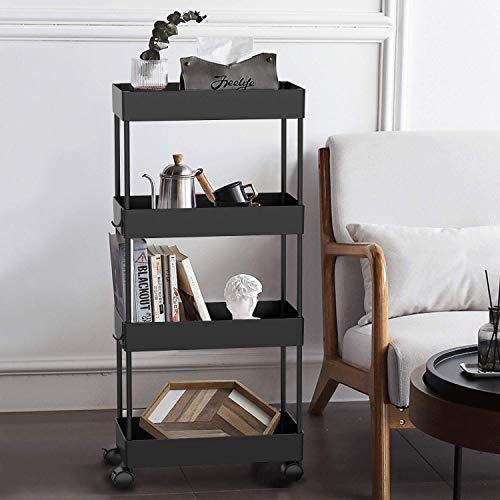 AOJIA 4 Tier Utility Cart, Bathroom Storage Cart Organizer Mobile Shelf Units Black Bathroom Cart with Wheels for… - Image 2