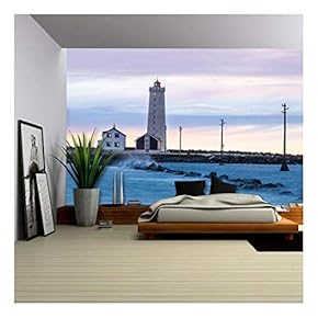 Lighthouse by The Seashore - Removable Wall Mural | Self-Adhesive Large Wallpaper - 66x96 inches