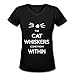 JeFF Women Dan And Phil Cat Whiskers V-Neck T-shirt Medium (US Size)