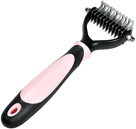 Pethobby Pet deShedding Brush Pet Dematting Comb with Safe Double Sided Stainless Steel Blades, Safely and Easily Removes Undercoat Knots, Mats and Tangled Hair(Pink)