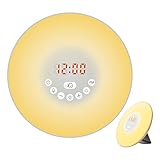 AUTOPDR Sunrise Alarm Clocks Wake-up Light, Colorful LED Night Light FM Radio Snooze Function Lamp, USB Charger Digital Bed Alarm Clock for Kids Toddlers Heavy Sleepers White