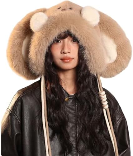 Faux Fur Cat Ear Beanie Hat Leopard Print Fluffy Winter Warm Women main image 2