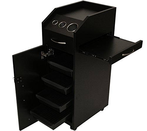 LCL Beauty Locking 4 Drawer Rolling Workstation Trolley with Tool Holders & Nesting Utility Shelf