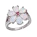 CiNily Flower White Opal Ring,Rhodium Plated Pink Tourmaline Women Jewelry Gemstone Ring Size 6-12