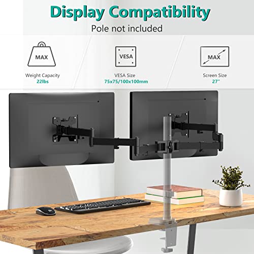 WALI Dual Monitor Arm, Universal 3 Tier Arm Fully Adjustable Pole Mount