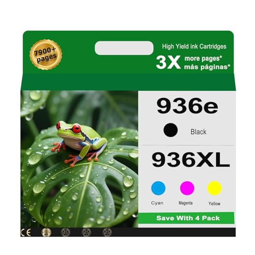 Photo 1 of 936e 936xl Ink Cartridge Replacement for HP 936 e Work for OfficeJet 9122e, OfficeJet Pro 9110b 9120e 9125e 9128e 9130b 9135e Wide Format 9730e Printers Black Cyan Magenta Yellow Combo Pack (4-Pack)