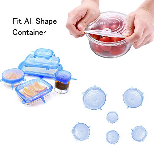 12pcs Silicone Stretch Lids with 2 Bonus, Reusable Insta Lids and Stretchable Food Covers to Keep Food Fresh for Various Sizes and Shape of Containers As Seen On TV, Dishwasher and Freeze