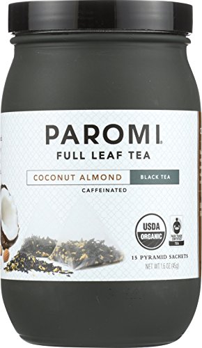 Paromi Tea Black Tea Coconut Almond 15 Count Full Leaf Tea in Individual Tea Sachets, Delicious as Hot Tea or Iced Tea, Black Tea with Coconut and Almond Flavor, Organic and Fair Trade Certified