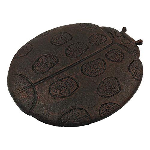 OUTOUR Oval Cute Cast Iron Ladybug Stepping Stone for Garden Patio Lawn Pool Outdoor Garden Decor Gift, Dark Rust